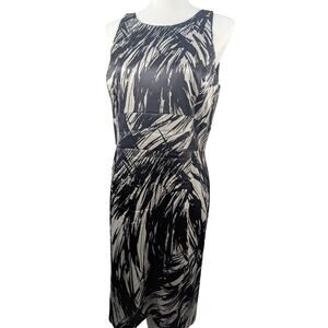 Ann Taylor Black White Print Silk Sleeveless Dress Size 10 Event Cocktail A-line